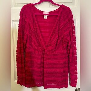 Plus size hot pink low cut stretchy MSSP top. Worn once. embellished fabric. 3X